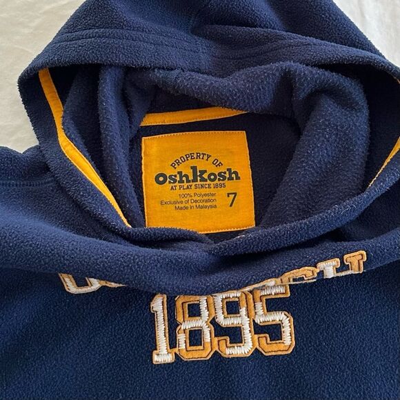 Oshkosh B'gosh Fleece Pullover Hoodie Navy Blue & Gold Sz 7 - Picture 4 of 5